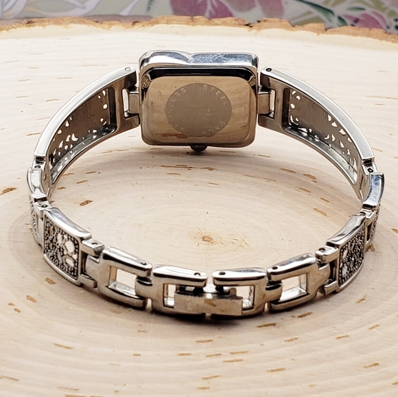 Stainless Steel Quartz Roman Numeral Rectangle Face Watch 6.5" - Picture 6 of 8